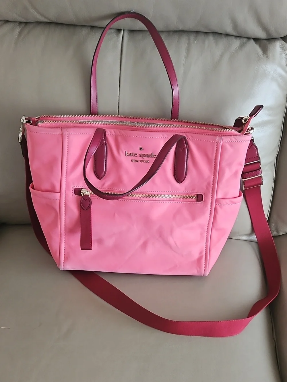 kate spade Pink Two-Tone Tote with Crossbody Strap And Matching Wallet - Picture 6 of 12